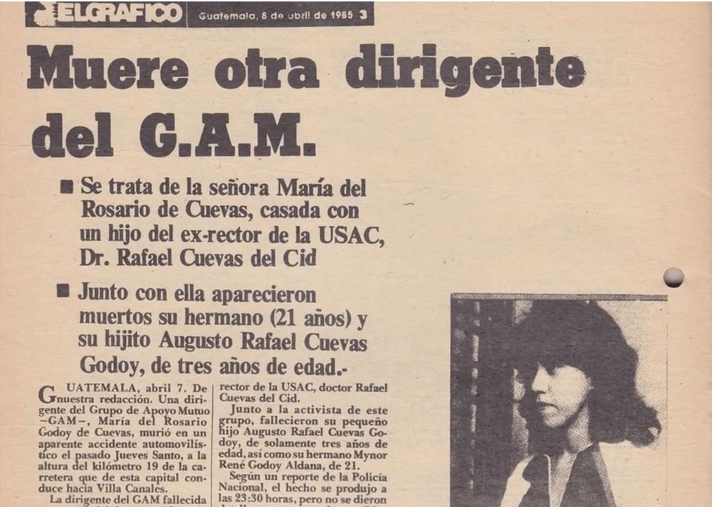  La insistencia del GAM por dar con el paradero de sus familiares, enfadó al Gobierno quienes decidieron vengarse de Rosario Godoy.Foto: Documental «El Eco del Dolor de Muchas Voces». 